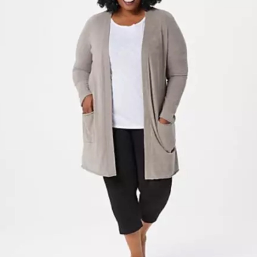 Oyster Barefoot Dreams CozyChic Ultraโ Lite Long Cardi Sweater Size Small